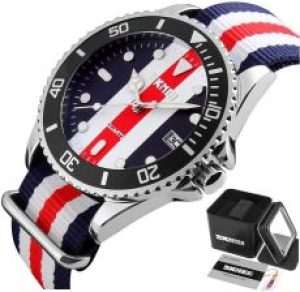 SKMEI 9133 nylon DATOWNIK paski biel czerwień