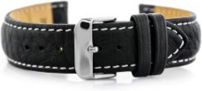 Pacific Pasek skórzany do zegarka W05XL czarny/białe 20mm Czarny