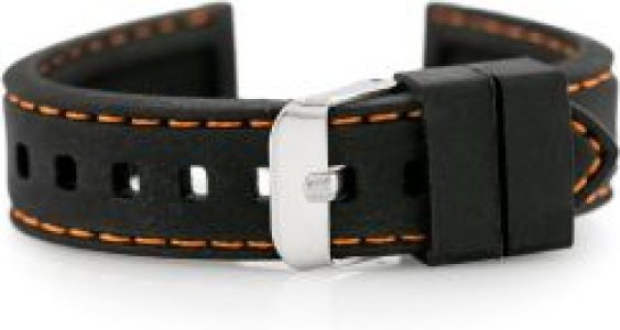 Tayma Pasek gumowy do zegarka – przeszywany czarny/pomarańczowe 18mm (TAYMA10375)